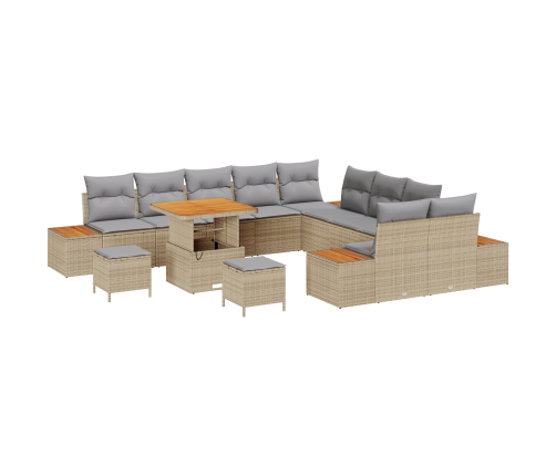 13 Gab. Dārza Dīvānu Komplekts Ar Spilveniem Bēšā Poli Rotangpalmas Akācija Vidaxl