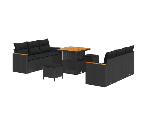 9 Gabalu Dārza Dīvānu Komplekts Ar Spilveniem Melnā Polietilēna Rotangpalmas Akācijā Vidaxl