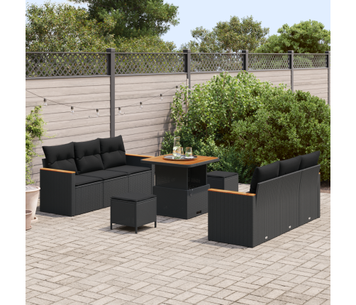 9 Gabalu Dārza Dīvānu Komplekts Ar Spilveniem Melnā Polietilēna Rotangpalmas Akācijā Vidaxl