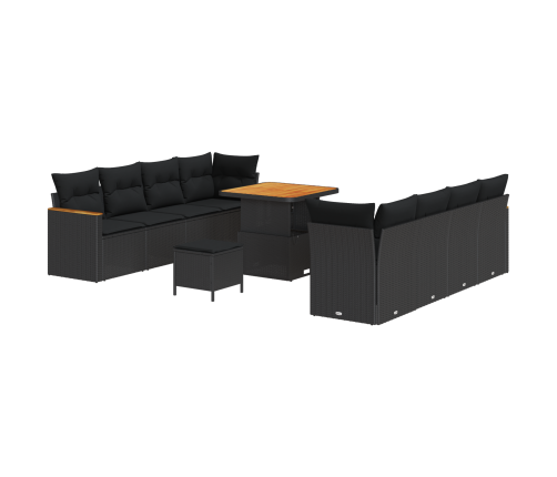11 Gabalu Dārza Dīvānu Komplekts Ar Spilveniem Melnā Poli Rotangpalma Akācija Vidaxl