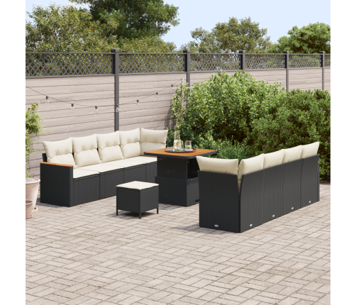 11 Daļu Dārza Dīvānu Komplekts Ar Spilveniem Melnā Poli Ratanā Akācija Vidaxl