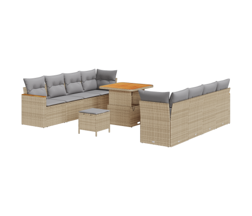 11 Daļu Dārza Dīvānu Komplekts Ar Spilveniem Bēšs Polietilēna Rotangpalma Akāciju Vidaxl