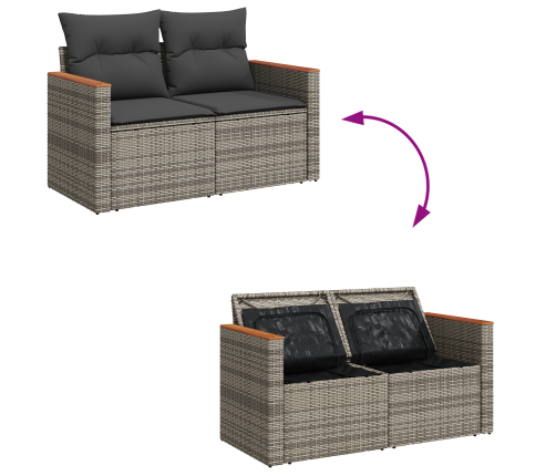 11-Daļīgais Dārza Dīvānu Komplekts Ar Spilveniem Pelēkā Poli Rotangpalma Vidaxl