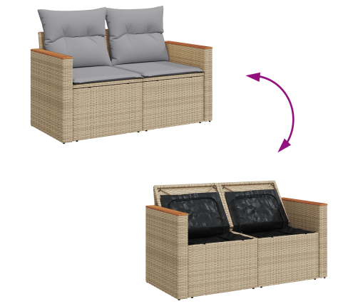 11 Daļu Dārza Dīvānu Komplekts Ar Spilveniem Bēšā Krāsā, Polietilēna Rotangpalma, Akācija Vidaxl