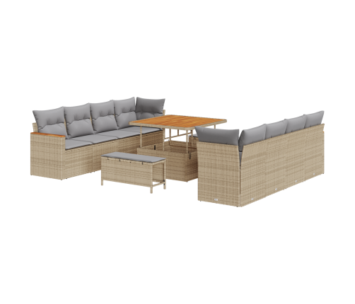 11 Daļu Dārza Dīvānu Komplekts Ar Spilveniem Bēšā Krāsā, Polietilēna Rotangpalma, Akācija Vidaxl