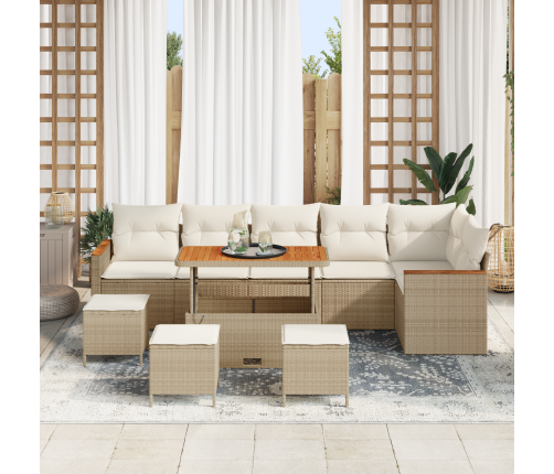 10 Daļu Dārza Dīvānu Komplekts Ar Spilveniem Bēšā Polirašanā Akācija Vidaxl