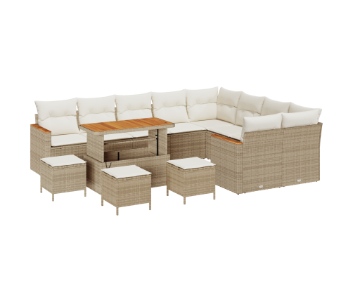 13 Gab. Dārza Dīvānu Komplekts Ar Spilveniem, Bēšs, Poli Rattan Akācija Vidaxl