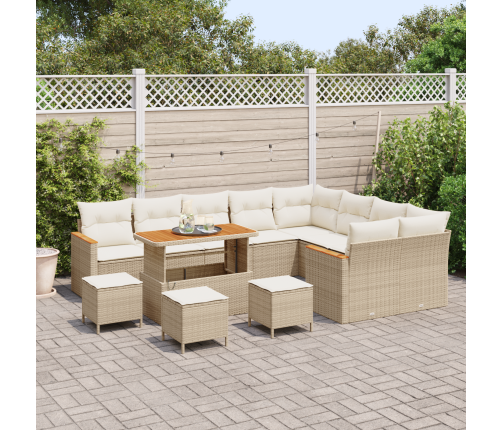 13 Gab. Dārza Dīvānu Komplekts Ar Spilveniem, Bēšs, Poli Rattan Akācija Vidaxl