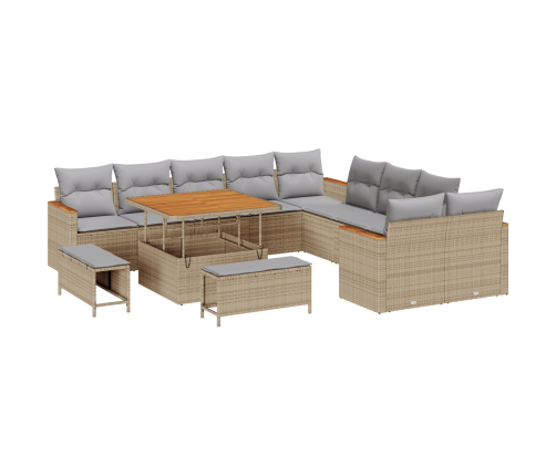 13 Gabalu Dārza Dīvānu Komplekts Ar Spilveniem Bēšs Polietilēna Rotangpalmas Akācijas Vidaxl