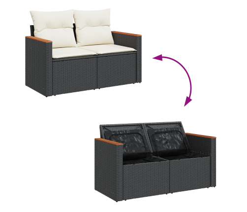 13 Daļu Dārza Dīvānu Komplekts Ar Spilveniem Melns Polietilēna Rotangpalma Akācija Vidaxl