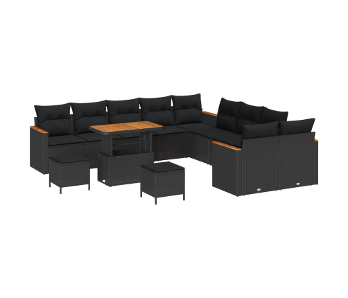 13 Gabalu Dārza Dīvānu Komplekts Ar Spilveniem Melnā Polietilēna Rotangpalmas Akācijai Vidaxl