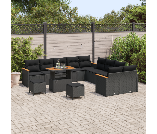 13 Gabalu Dārza Dīvānu Komplekts Ar Spilveniem Melnā Polietilēna Rotangpalmas Akācijai Vidaxl