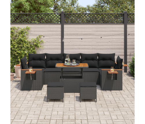 10 Gabalu Dārza Dīvānu Komplekts Ar Spilveniem Melns Poliratonu Akāciju Vidaxl