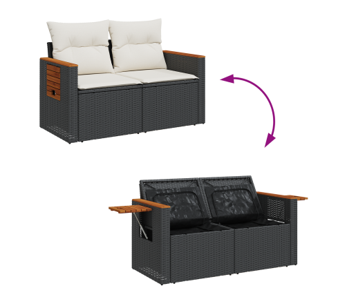 10 Gabalu Dārza Dīvānu Komplekts Ar Spilveniem Melna Polirota Rotanga Akācija Vidaxl