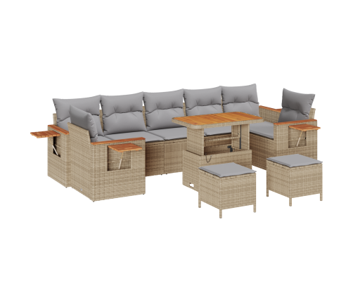 10 Daļu Dārza Dīvānu Komplekts Ar Spilveniem Bēšu Poli Rotangpalmas Akācijas Vidaxl