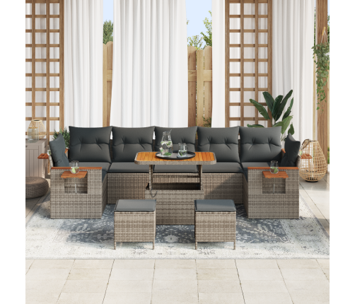 10 Daļu Dārza Dīvānu Komplekts Ar Spilveniem, Pelēks Poliratanā Akācija Vidaxl