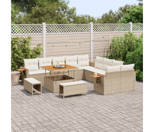 13 Gab. Dārza Dīvānu Komplekts Ar Spilveniem Bēšs Poli Ratanā Akācija Vidaxl