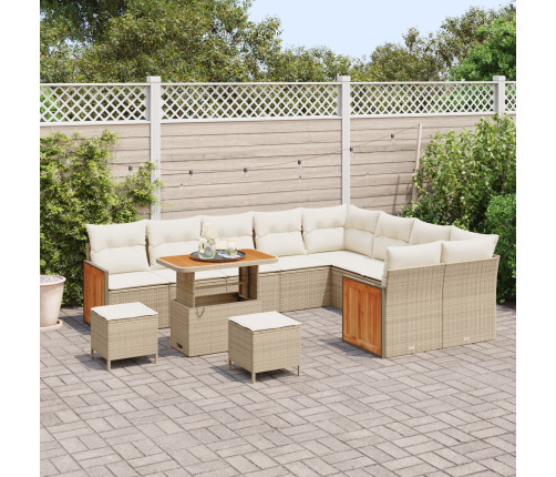 12 Daļu Dārza Dīvāna Komplekts Ar Spilveniem Bēšs Poli Rotangpalma Akācija Vidaxl