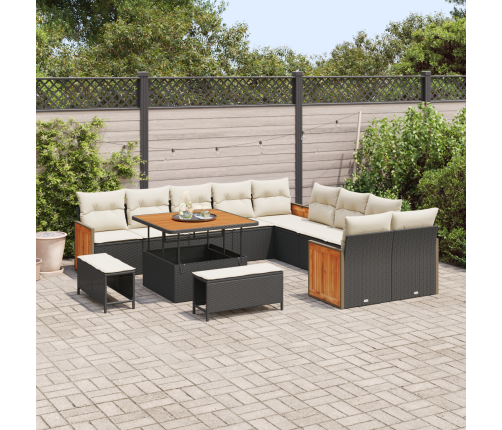 13 Gabalu Dārza Dīvāna Komplekts Ar Spilveniem Melnā, Polietilēna Rotangpalma Akācija Vidaxl