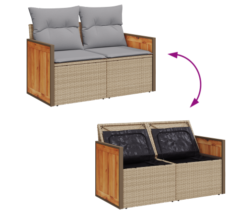 13 Daļu Dārza Dīvānu Komplekts Ar Spilveniem Bēšā Poli Rotangpalmas Akācijā Vidaxl