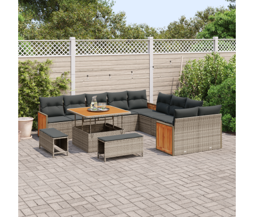 13 Daļu Dārza Dīvānu Komplekts Ar Spilveniem Pelēks Poli Rattan Akācija Vidaxl