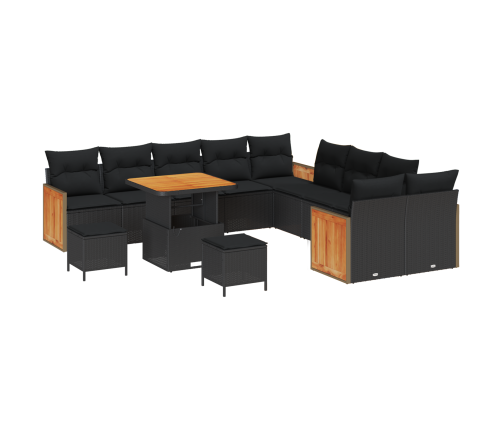 13 Daļu Dārza Dīvānu Komplekts Ar Spilveniem, Melns Poli Rattan Akācija Vidaxl