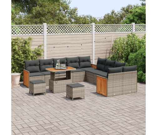 13 Daļu Dārza Dīvānu Komplekts Ar Spilveniem Pelēks Polietilēna Rotangpalma Akācija Vidaxl