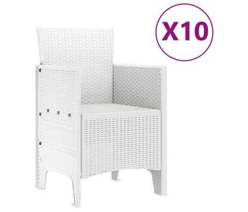 11 Daļu Dārza Ēdamistabas Komplekts Balts Poli Rotangpalma Vidaxl