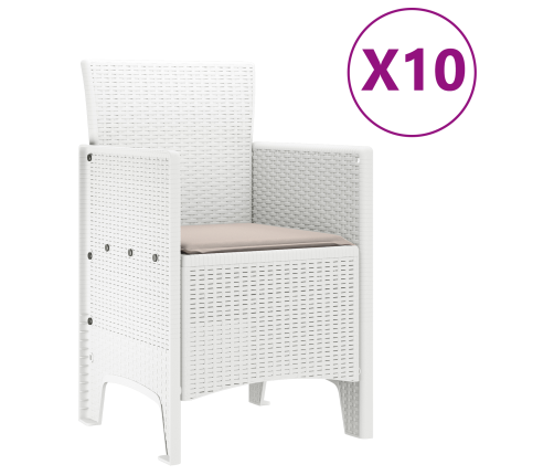 11 Daļu Dārza Ēdamistabu Komplekts Ar Spilveniem, Balts, Polietilēna Rotangpalma Vidaxl