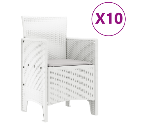 11 Gabalu Dārza Ēdamistabas Komplekts Ar Spilveniem Balts Poliestera Rotangpalmas Vidaxl