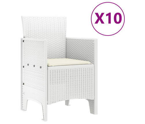 11 Daļu Dārza Galds Ar Spilveniem Baltais Poli Rotangpalmas Vidaxl