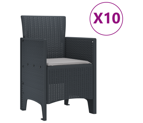 11 Daļu Dārza Ēdamgaldu Komplekts Ar Spilveniem Antracīta Polietilēna Rotangpalma Vidaxl
