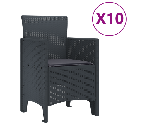 11 Daļu Dārza Ēdamgaldu Komplekts Ar Spilveniem Antracīts Polietilēna Rotangpalma Vidaxl