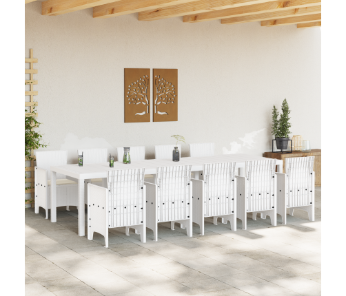 11 Daļu Dārza Ēdamgalds Ar Spilveniem Balts Poli Rotangs Vidaxl