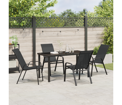 5 Priekšmetu Dārza Ēdamgalds Melnā Tekstilēnā Un Tērauda Vidaxl