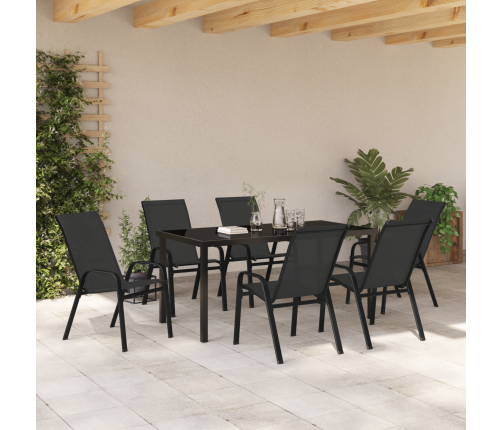 7 Daļu Dārza Ēdamgalds Melns Tekstilēns Un Tērauds Vidaxl