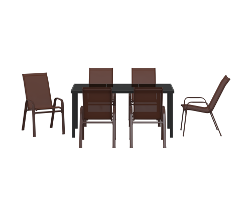 7 Elementu Dārza Ēdamistabas Komplekts Brūns Tekstilēns Un Tērauds Vidaxl