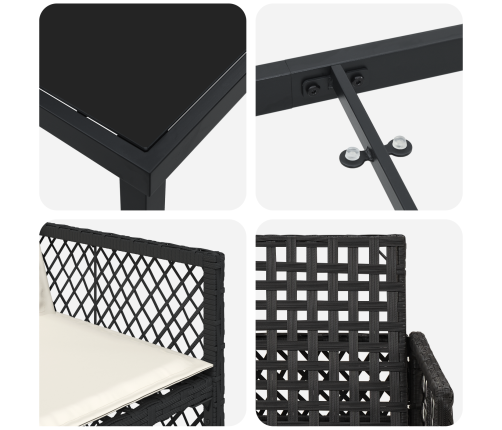 Vidaxl 5 Daļu Dārza Galds Ar Spilveniem Melns Poliradtans, Vidaxl Dārza Galds Melns 80X80X73 Cm Temperēts Stikls