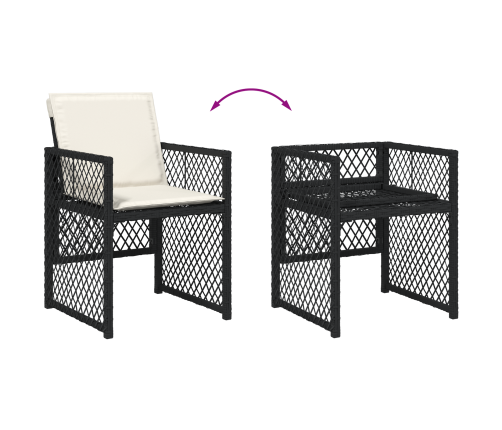 Vidaxl 5 Daļu Dārza Galds Ar Spilveniem Melns Poliradtans, Vidaxl Dārza Galds Melns 80X80X73 Cm Temperēts Stikls