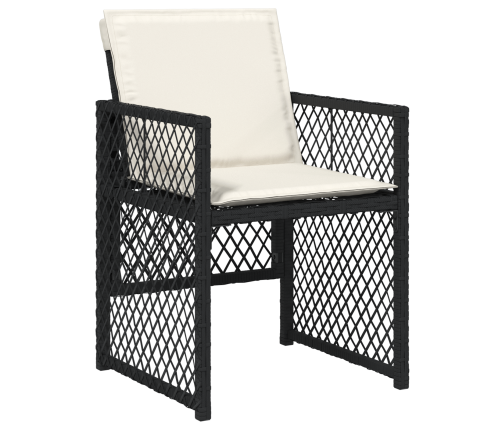 Vidaxl 5 Daļu Dārza Galds Ar Spilveniem Melns Poliradtans, Vidaxl Dārza Galds Melns 80X80X73 Cm Temperēts Stikls