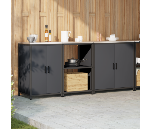 Virtuves Uzglabāšanas Komplekts Ar Plauktu Cits Ar Uzglabāšanu Ar Durvīm 3 Pcs Antracīta Vidaxl