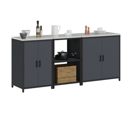 Virtuves Uzglabāšanas Komplekts Ar Plauktu Cits Ar Uzglabāšanu Ar Durvīm 3 Pcs Antracīta Vidaxl