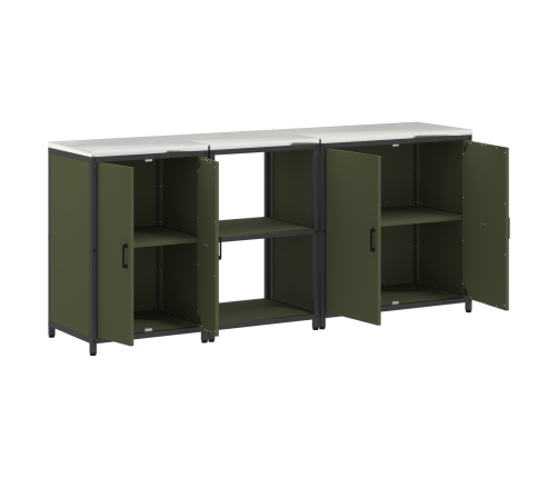 Virtuves Uzglabāšanas Komplekts Ar Plauktu Cits Ar Uzglabāšanu Ar Durvīm 3 Pcs Olīvu Zaļš Vidaxl