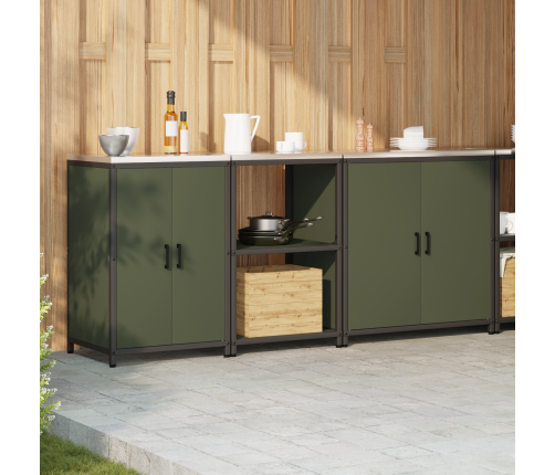 Virtuves Uzglabāšanas Komplekts Ar Plauktu Cits Ar Uzglabāšanu Ar Durvīm 3 Pcs Olīvu Zaļš Vidaxl