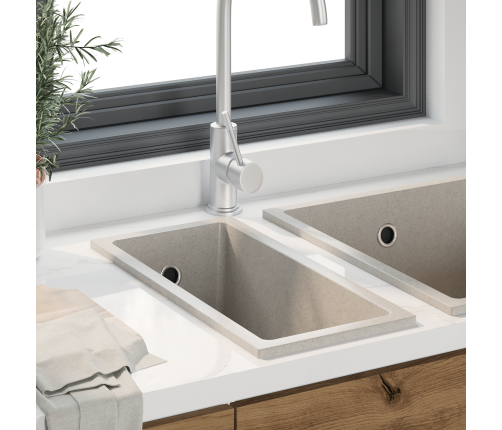 Virtuves Izlietne Ar Pārmērības Caurumu Bēša Granīta Vidaxl