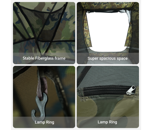 Zvejas Telts 7 Cilvēku Kamuflāžas Ūdensnecaurlaidīgs Vidaxl