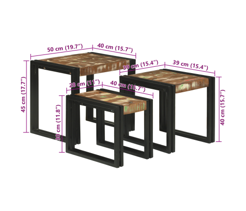 Viens Zem Otra Novietojami Galdi 3 Pcs Pārstrādāts Masīvkoks Vidaxl