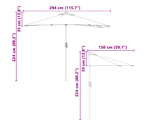 Vidaxl Dārza Puslietusargs Ar Alumīnija Stabu Bēšs 294 Cm