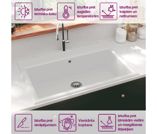 Virtuves Izlietne Balta 790X500X193 Mm Granīts Vidaxl