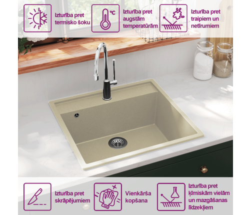 Virtuves Izlietne Ar Noteci, Bēšs Granīts Vidaxl